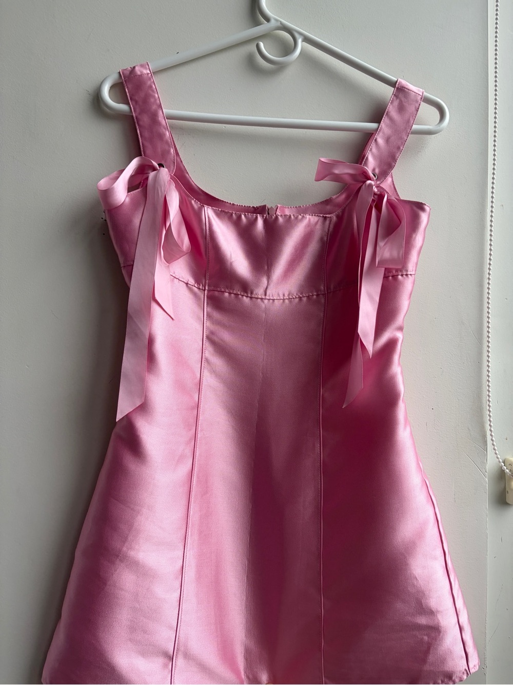 Current Mood Pink Satin Mini Dress with Shoulder Ties